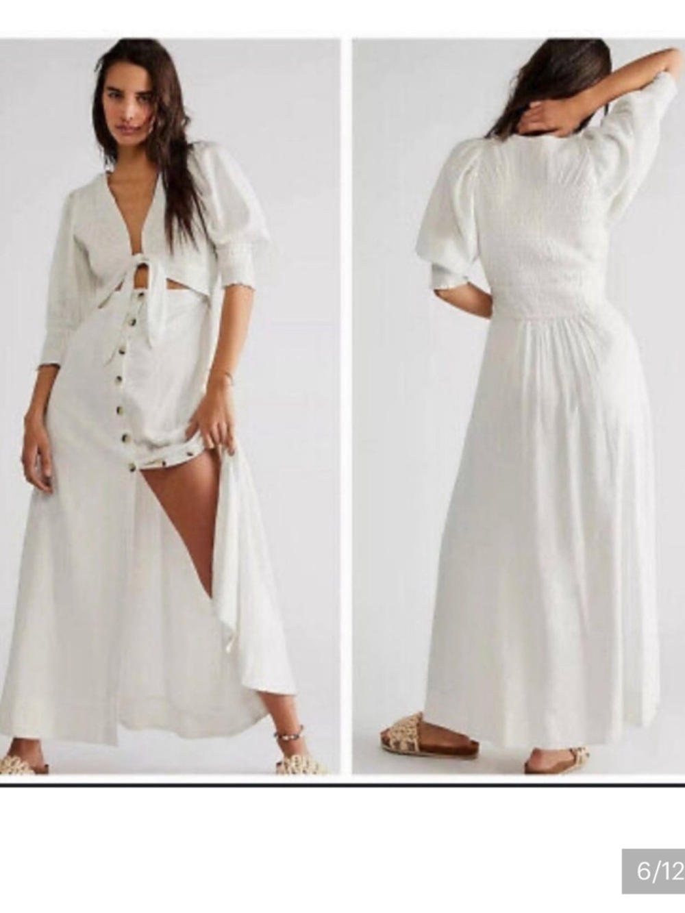 Free People Cream Tie-Front Button Maxi Dress - Picture 5 of 7